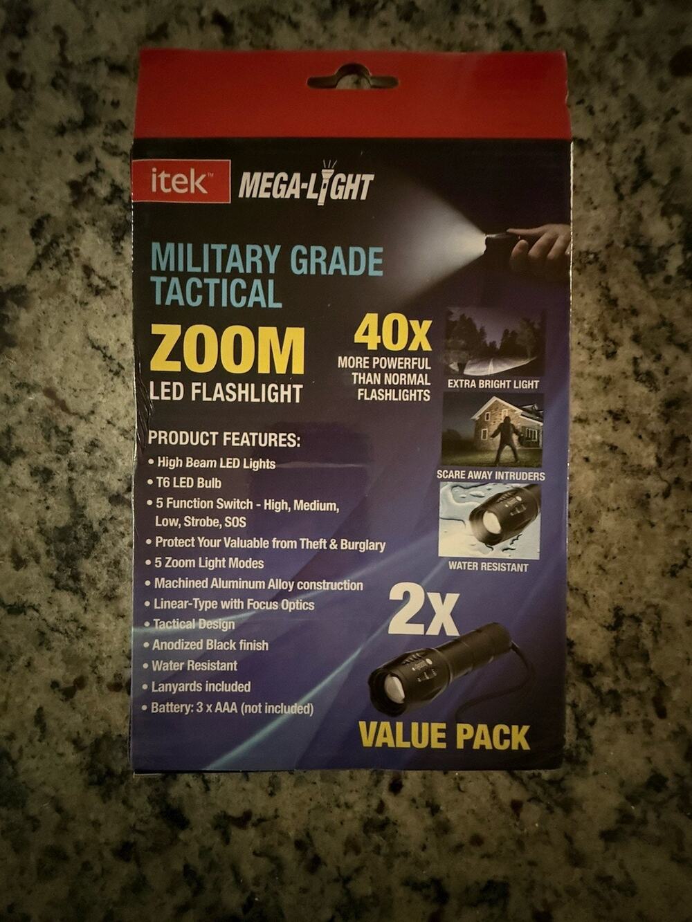 NEW 2-Pack iTek Mega-Light Tactical LED Flashlights – Zoomable + 5 Modes